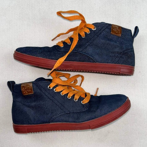 Vlado Leon Mens Trainers High Top Navy Blue Denim Red US Size 8 Sneaker Shoes - Picture 1 of 7